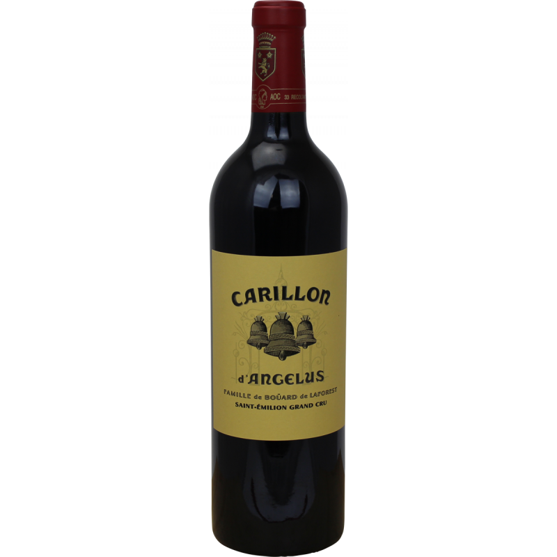 Photographie d'une bouteille de vin rouge carillon de l'angelus aoc rouge 2015 75 cl cb