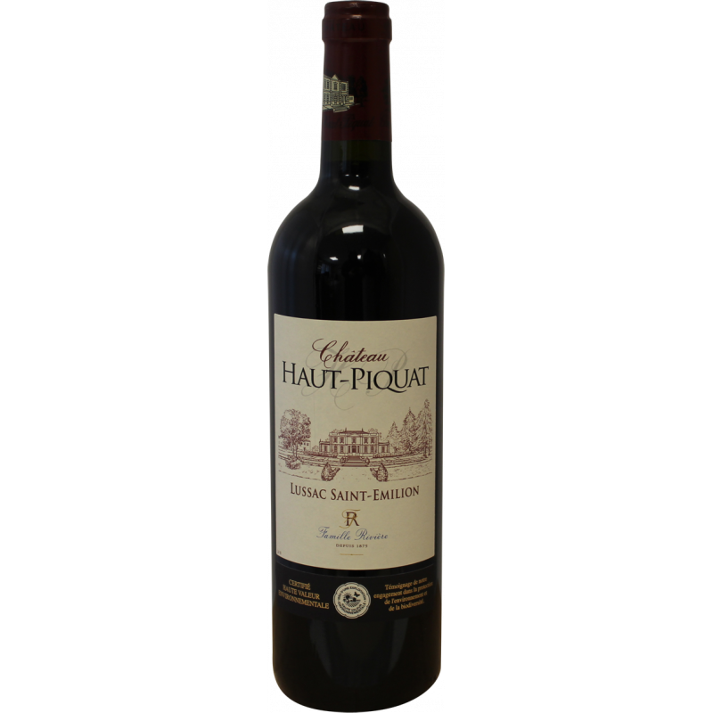 Photographie d'une bouteille de vin rouge chateau haut piquat aoc rouge 2019 75 cl