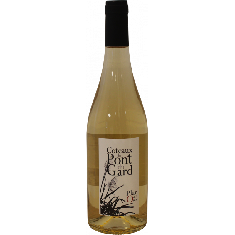 Photographie d'une bouteille de vin blanc Coteaux du Pont du Gard Plan de l'Onde IGP Blanc 75cl