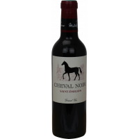 Photographie d'une bouteille de vin rouge CHEVAL NOIR