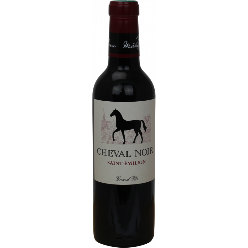 Photographie d'une bouteille de vin rouge CHEVAL NOIR