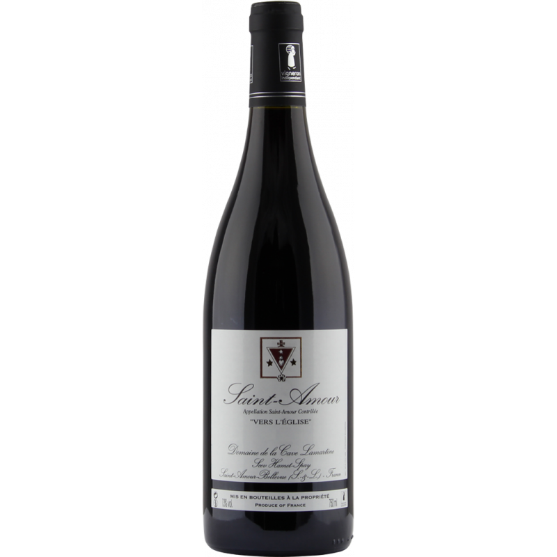 Photographie d'une bouteille de vin rouge saint amour spay pizay