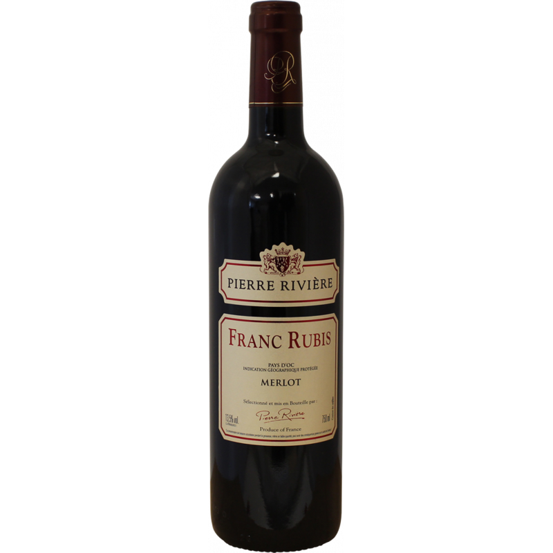 Photographie d'une bouteille de vin rouge Franc Rubis IGP Rouge 75 cl