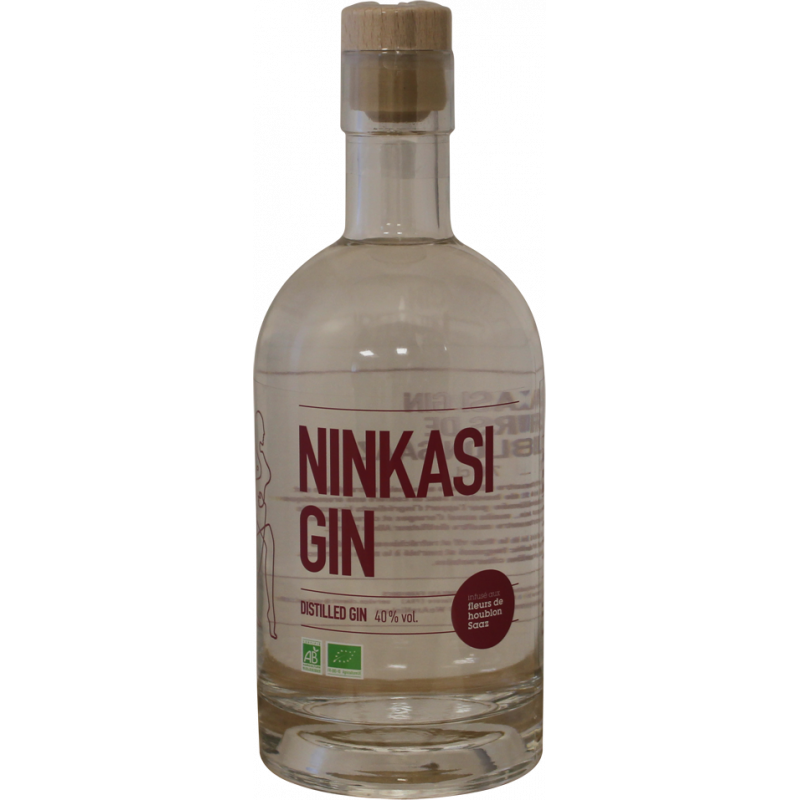 Photographie d'une bouteille de Gin Ninkasi Bio Fleurs de Houblon Saaz