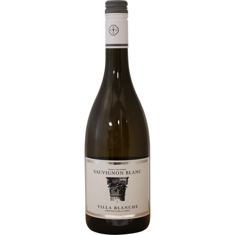 Photographie d'une bouteille de vin blanc sauvignon blanc villa blanche igp blanc 75 cl