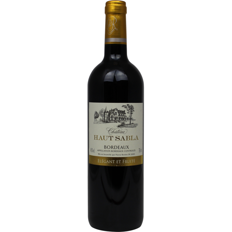 Photographie d'une bouteille de vin rouge chateau haut sabla bordeaux aoc rouge 2021 75 cl