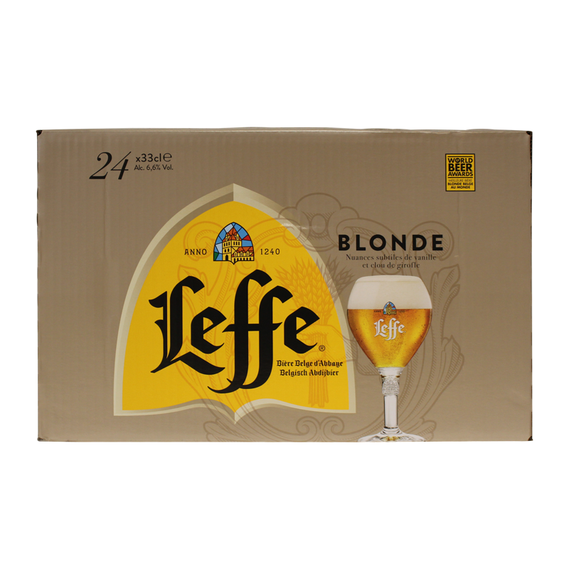 Photographie d'une bouteille de bière Leffe Blonde 24X33cl