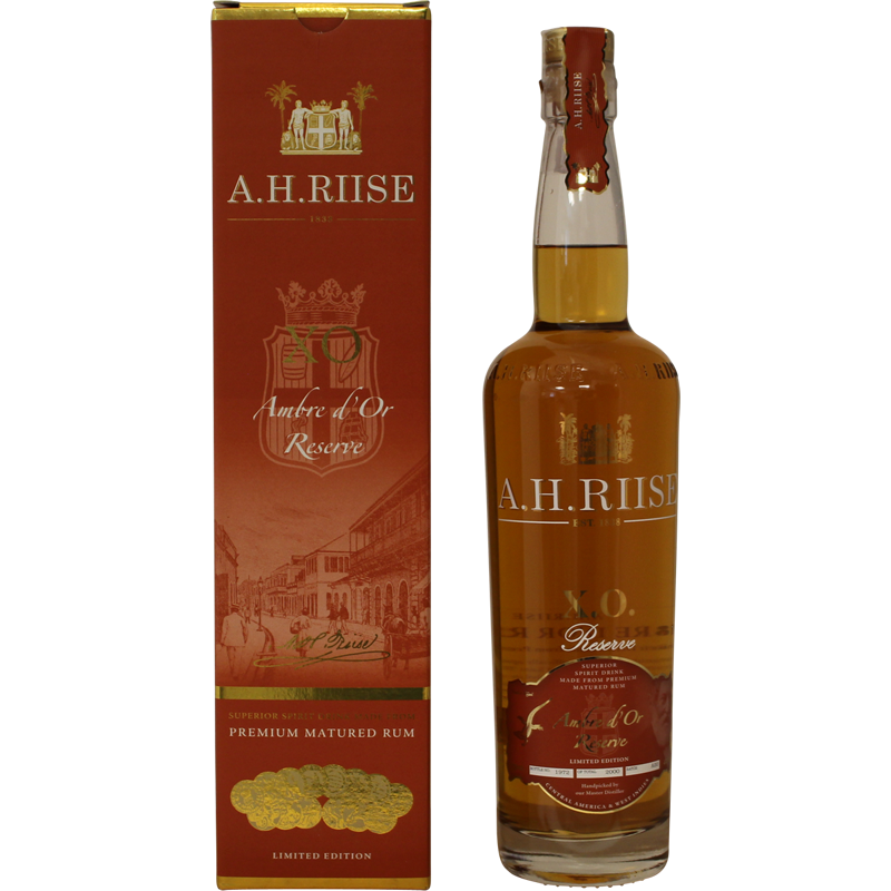 Photographie d'une bouteille de Rhum A.H Riise XO Ambre d'Or Réserve