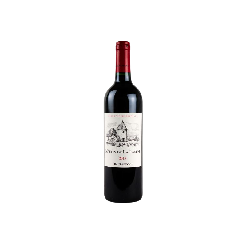 Photographie d'une bouteille de vin rouge moulin de la lagune haut medoc aoc rouge 2015 75 cl
