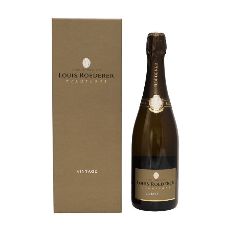 Photographie d'une bouteille de champagne louis roederer brut vintage 2015 en etui 75 cl