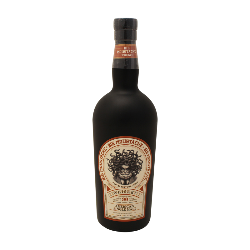 Photographie d'une bouteille de Whisky Big Moustache Single Malt