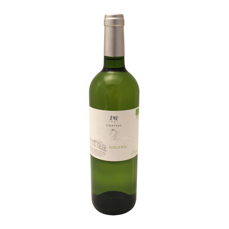 Photographie d'une bouteille de vin blanc chateau marie plaisance bouquet sec bio aoc blanc 2020 75cl
