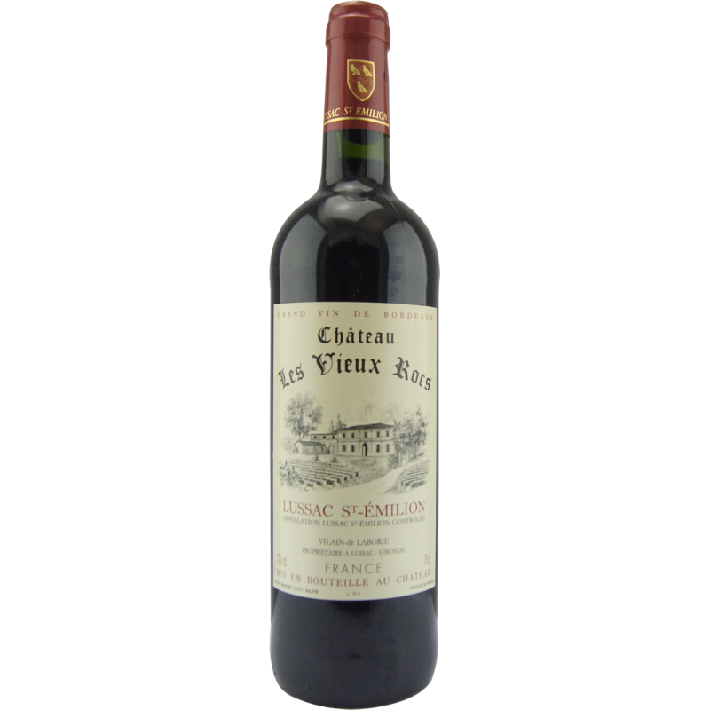 Photographie d'une bouteille de vin rouge Château les Vieux Rocs AOC Rouge 75 cl
