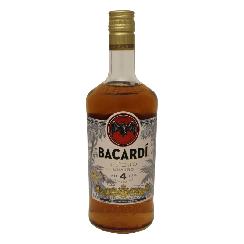 Photographie d'une bouteille de Rhum Bacardi Cuatro Anejo