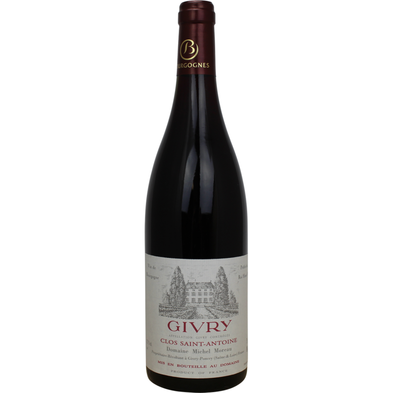 Photographie d'une bouteille de vin rouge GIVRY CLOS SAINT ANTOINE MICHEL MOREAU