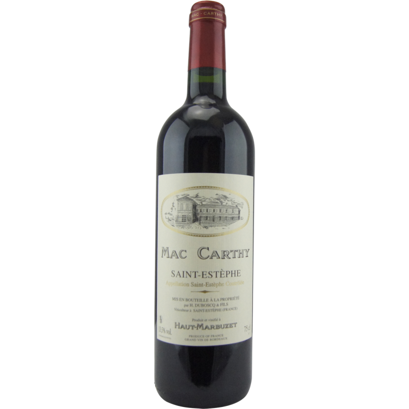 Photographie d'une bouteille de vin rouge mac carthy saint estephe aoc rouge 2020 75 cl