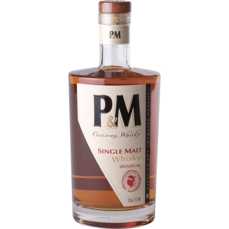 Photographie d'une bouteille de Whisky Corse P&M Single Malt Signature
