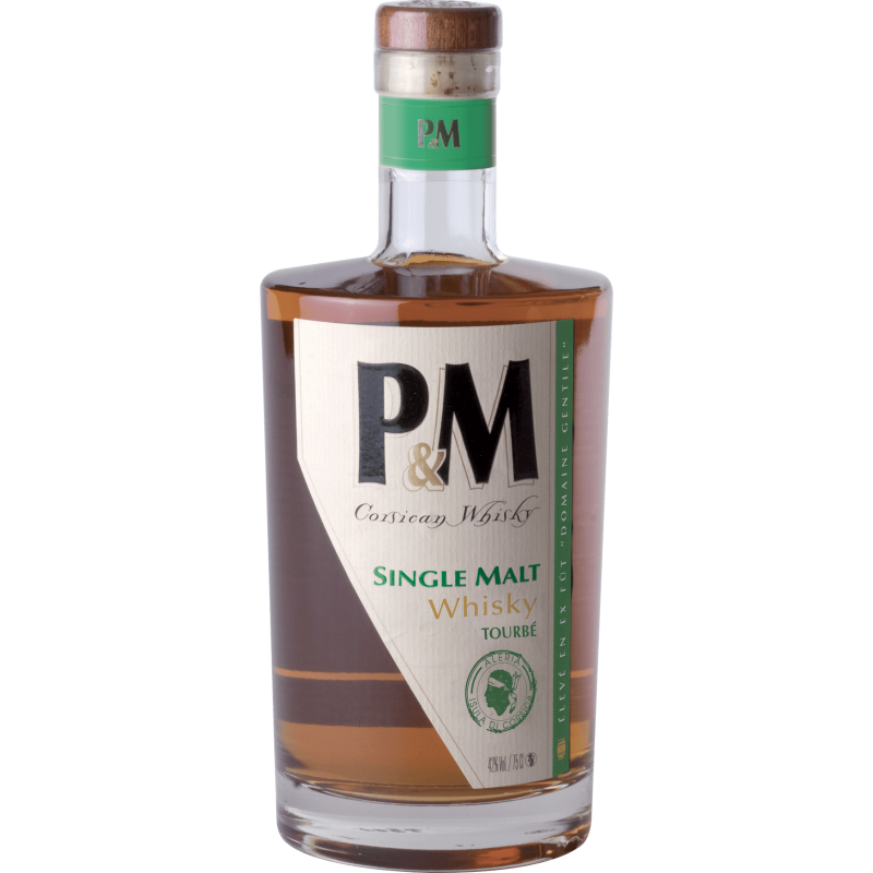 Photographie d'une bouteille de Whisky Corse P&M Single Malt Tourbé