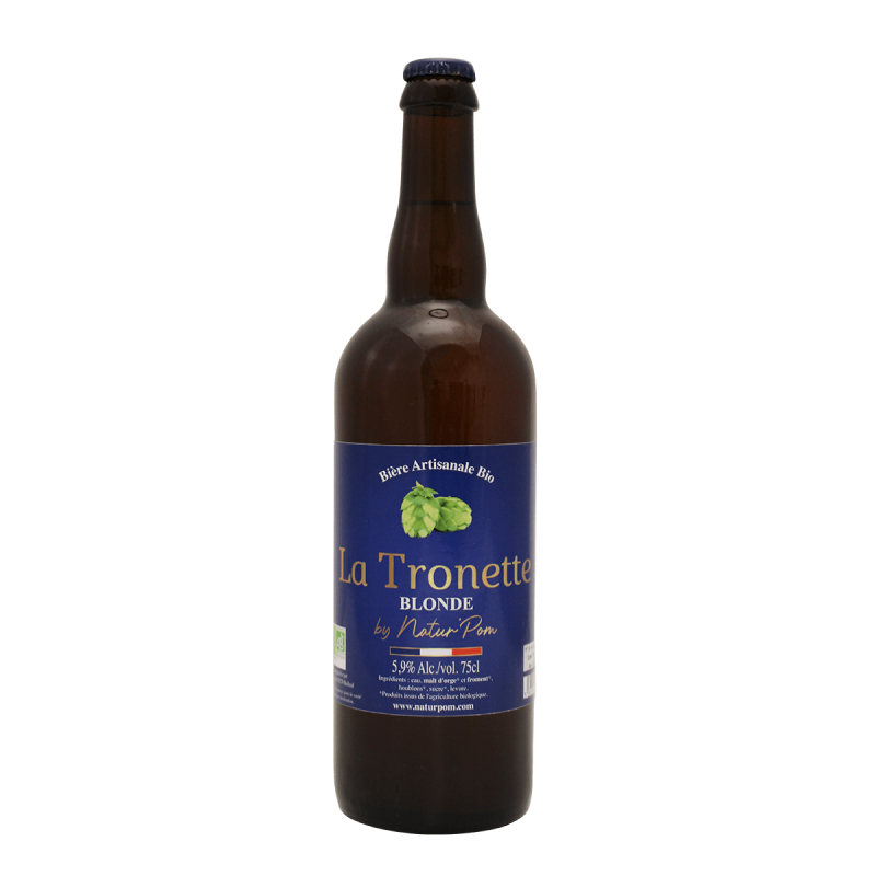 Photographie d'une bouteille de bière La Tronette Blonde Bio Natur Pom 75cl