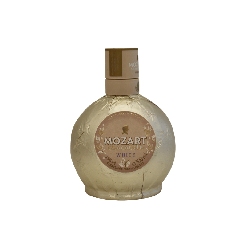 Photographie d'une bouteille de Liqueur de Chocolat Blanc Mozart