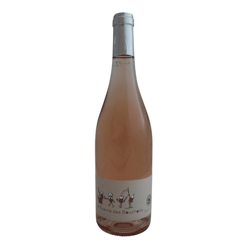 Photographie d'une bouteille de vin rosé La Guerre des Bouchons IGP Rosé