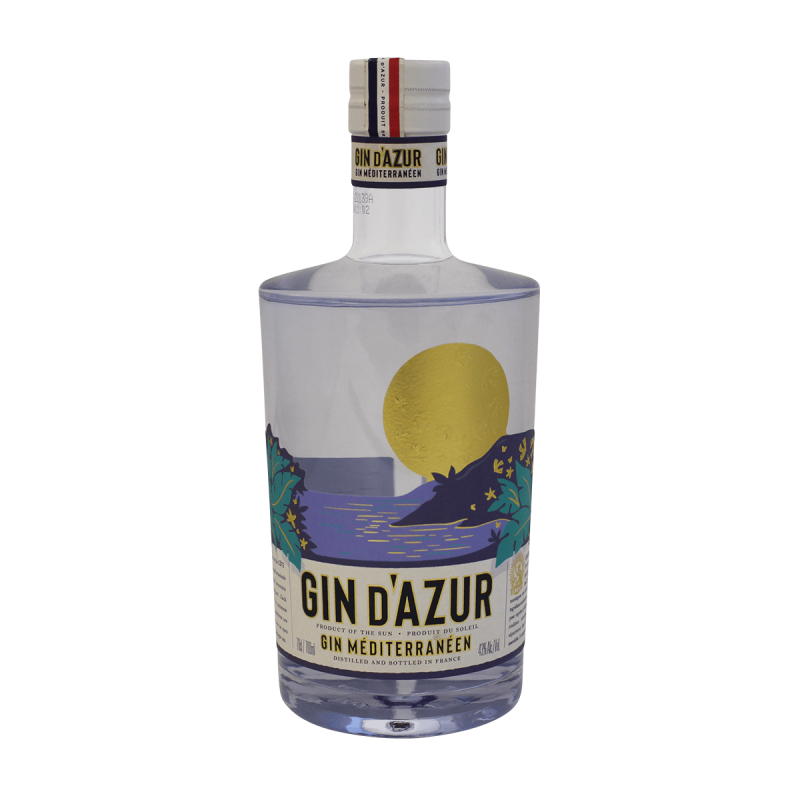 Photographie d'une bouteille de gin d'azur méditérranéen