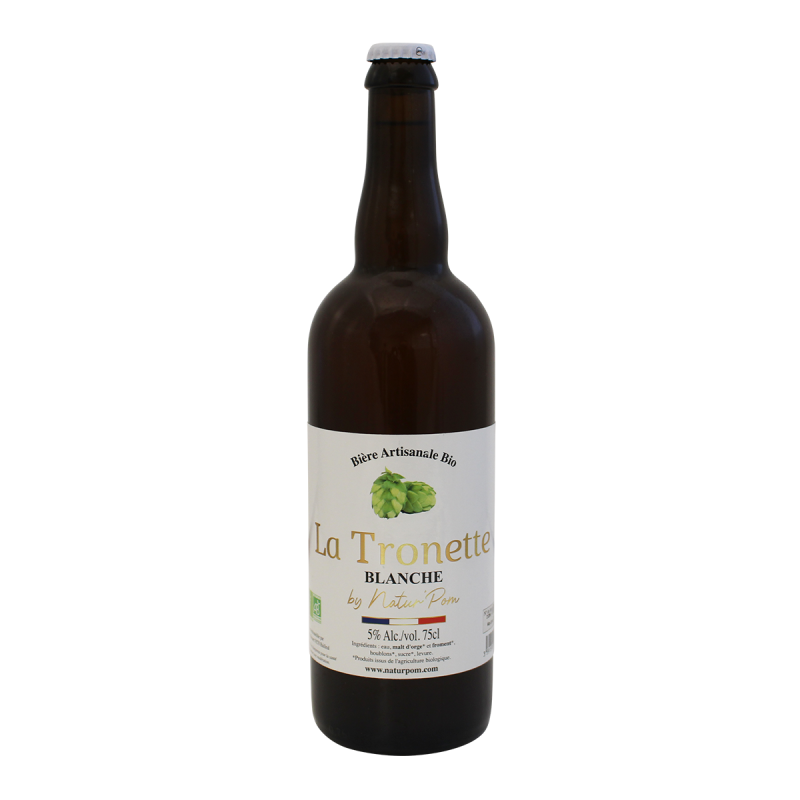 Photographie d'une bouteille de bière la tronette blanche bio nature pom 75cl