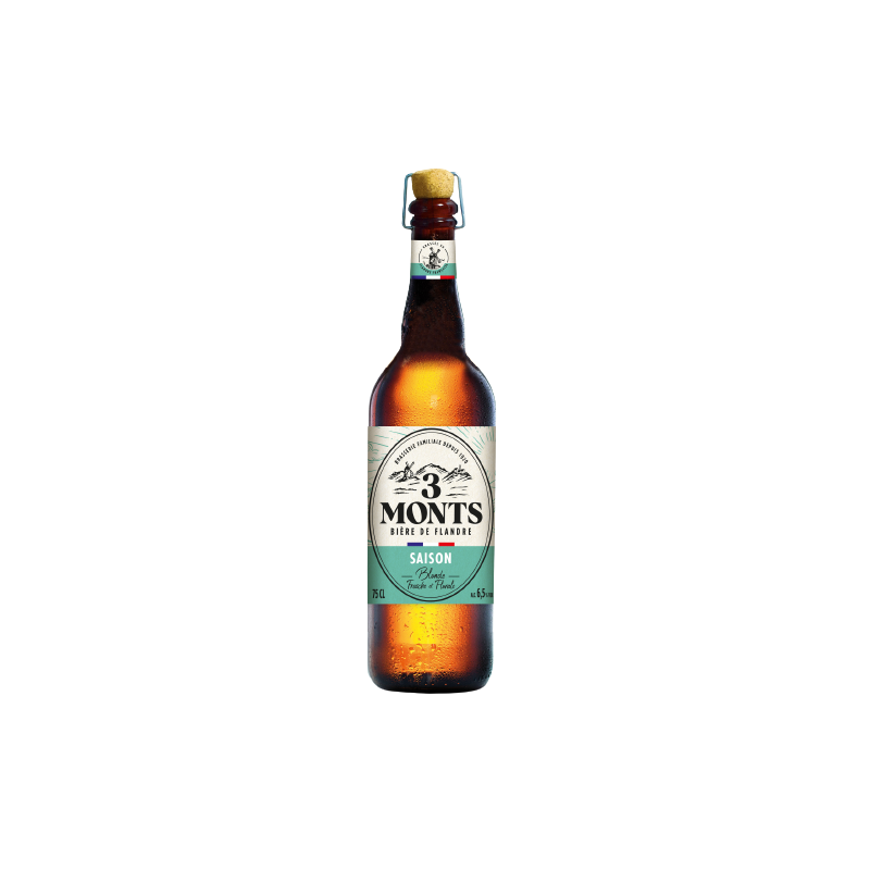 Photographie d'une bouteille de bière 3 Monts Saison 2 Houblons 75cl
