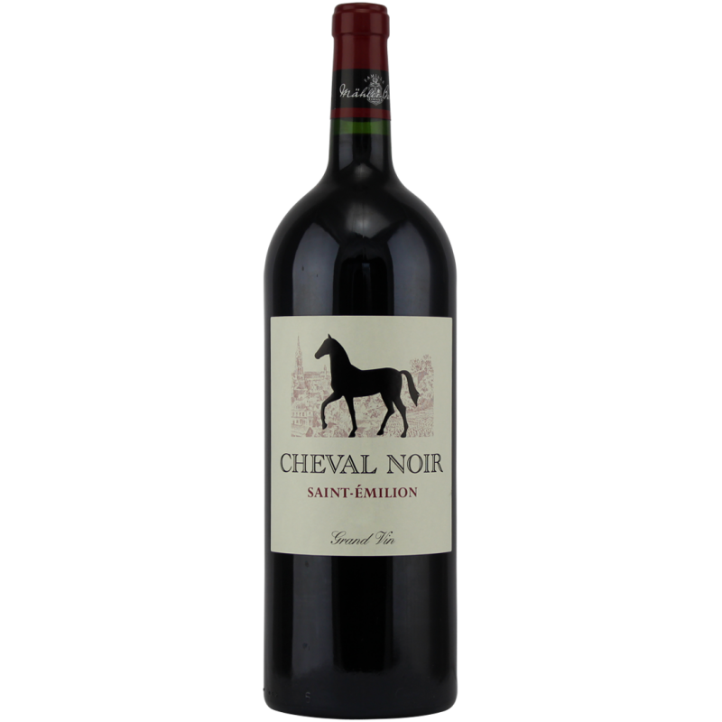 Photographie d'une bouteille de vin rouge cheval noir