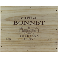 Photographie d'une bouteille de vin rouge coffret 3 bouteilles chateau bonnet reserve 2018 cb