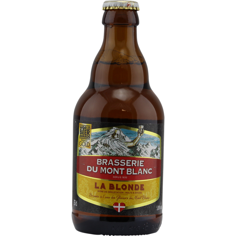 Photographie d'une bouteille de bière La Blonde Sans Gluten du Mont Blanc 33 cl