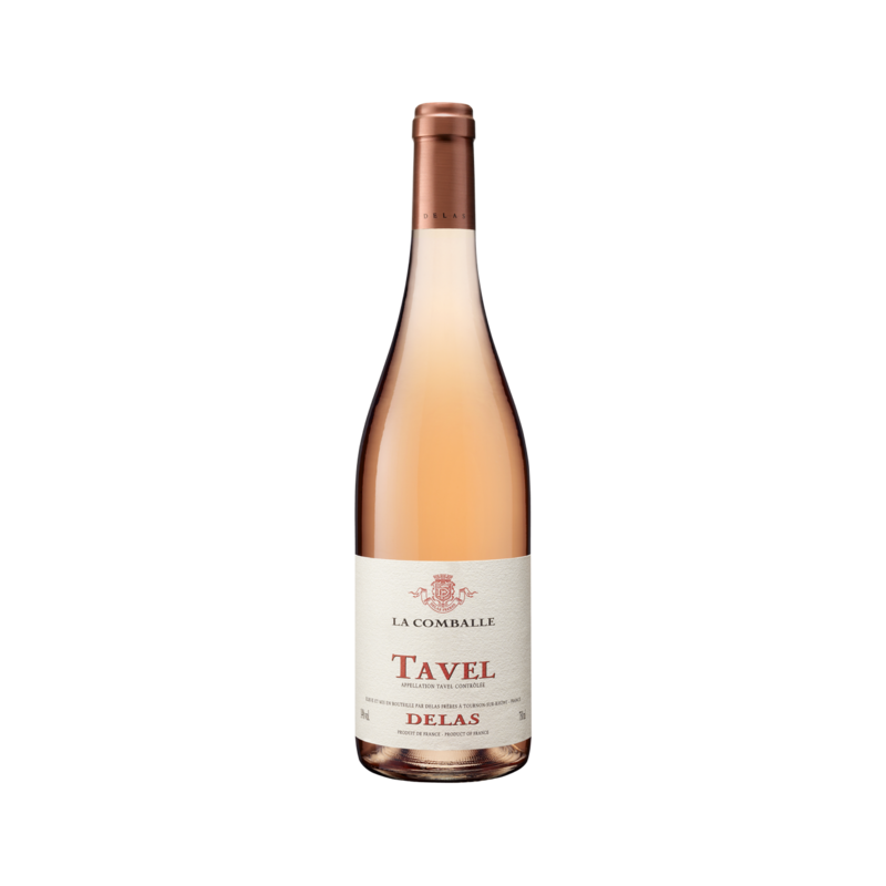 Photographie d'une bouteille de vin rosé tavel rose la comballe delas