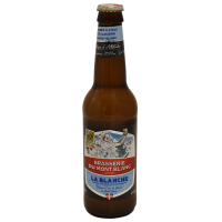 Photographie d'une bouteille de bière La Blanche du Mont Blanc 33 cl