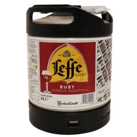 Photographie d'un fût de bière Leffe Ruby Fût 6L