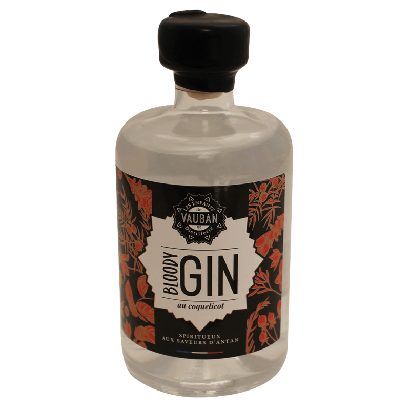 Photographie d'une bouteille de Bloody Gin des enfants de Vauban 50 cl