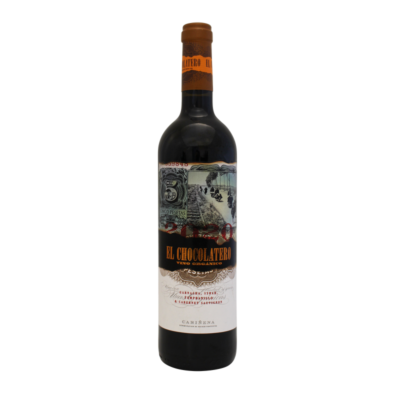 Photographie d'une bouteille de vin rouge vin rouge el chocolatero carinena bio