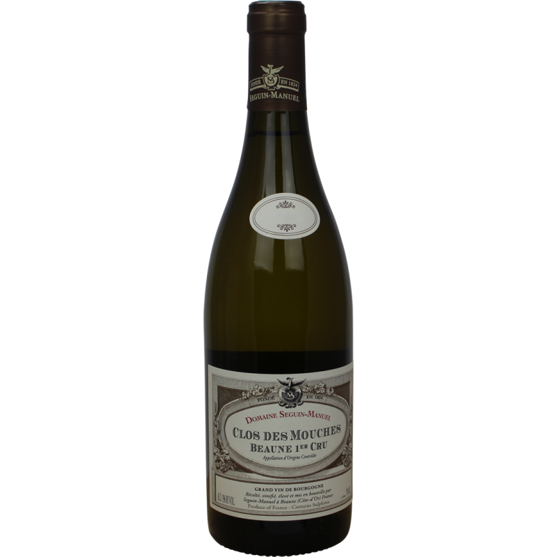 Photographie d'une bouteille de vin blanc clos des mouches beaune 1er cru bio aoc blanc 2024 75 cl