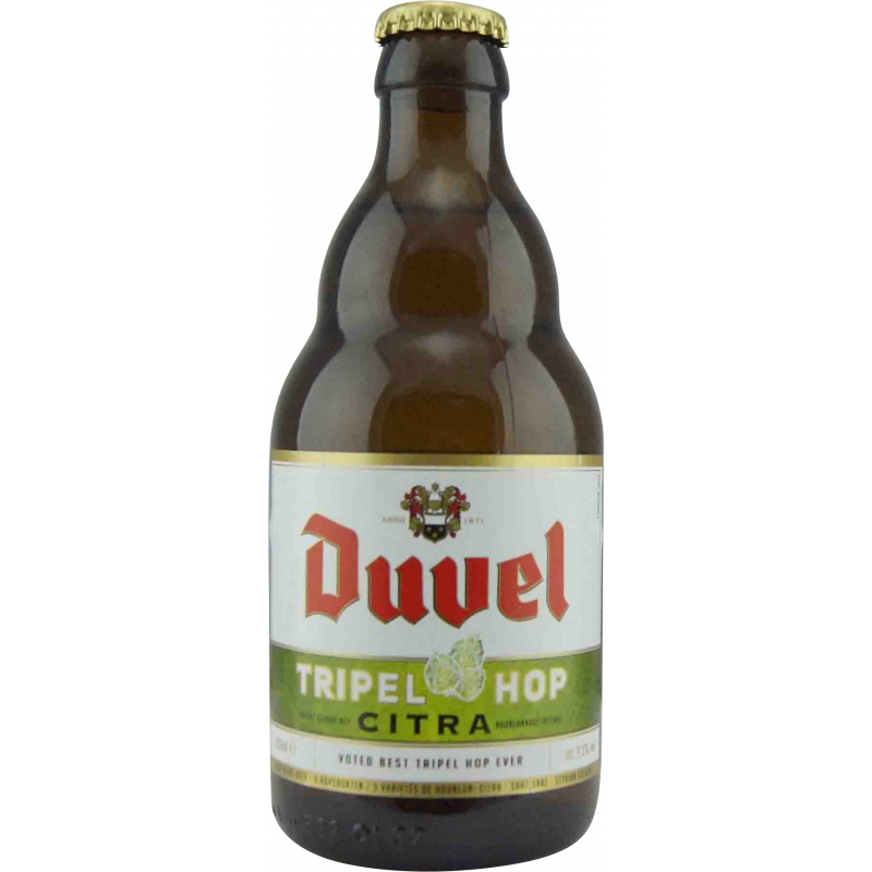 Photographie d'une bouteille de bière Duvel Tripel HOP Citra 33cl