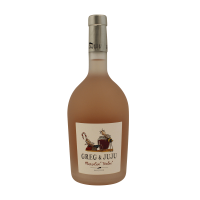 Photographie d'une bouteille de vin rosé greg et juju tendre pays d'oc igp rose 2025 75 cl