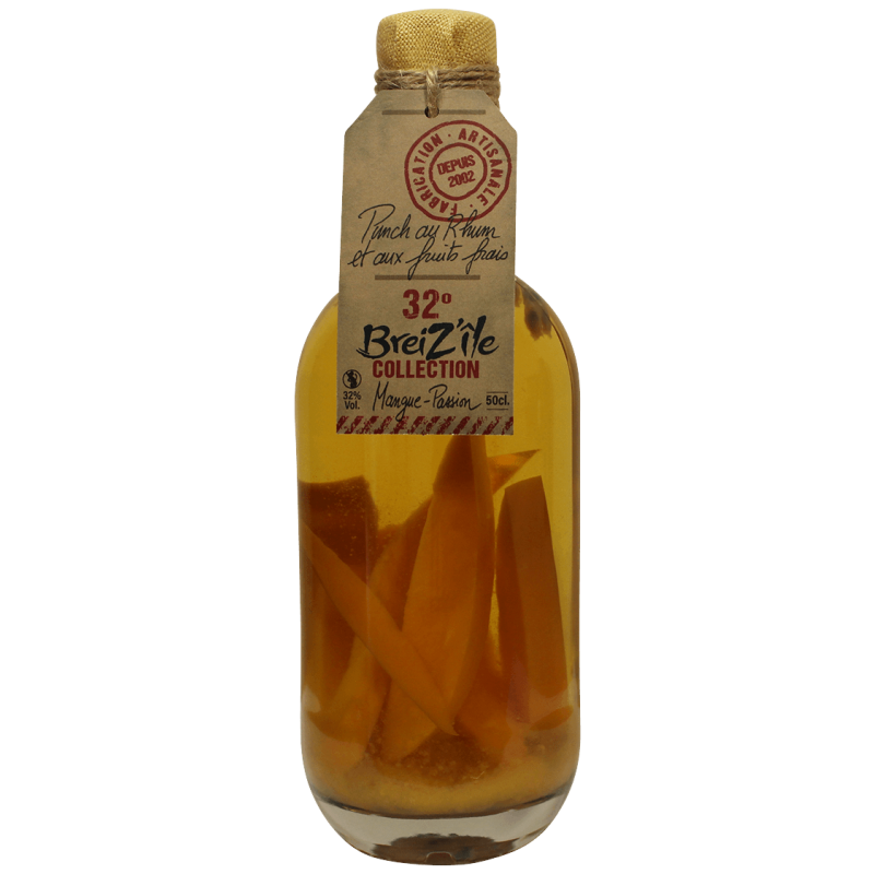 Photographie d'une bouteille de arrange breiz'ile mangue passion 50 cl 32°