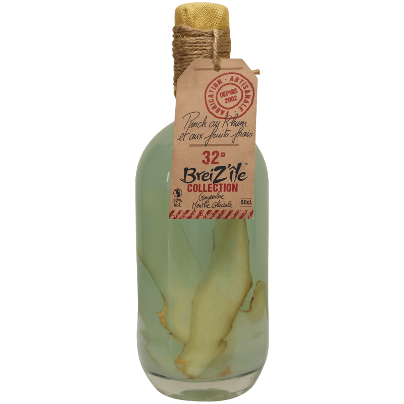 Photographie d'une bouteille de arrange breiz'ile gingembre menthe glaciale 50 cl 32°