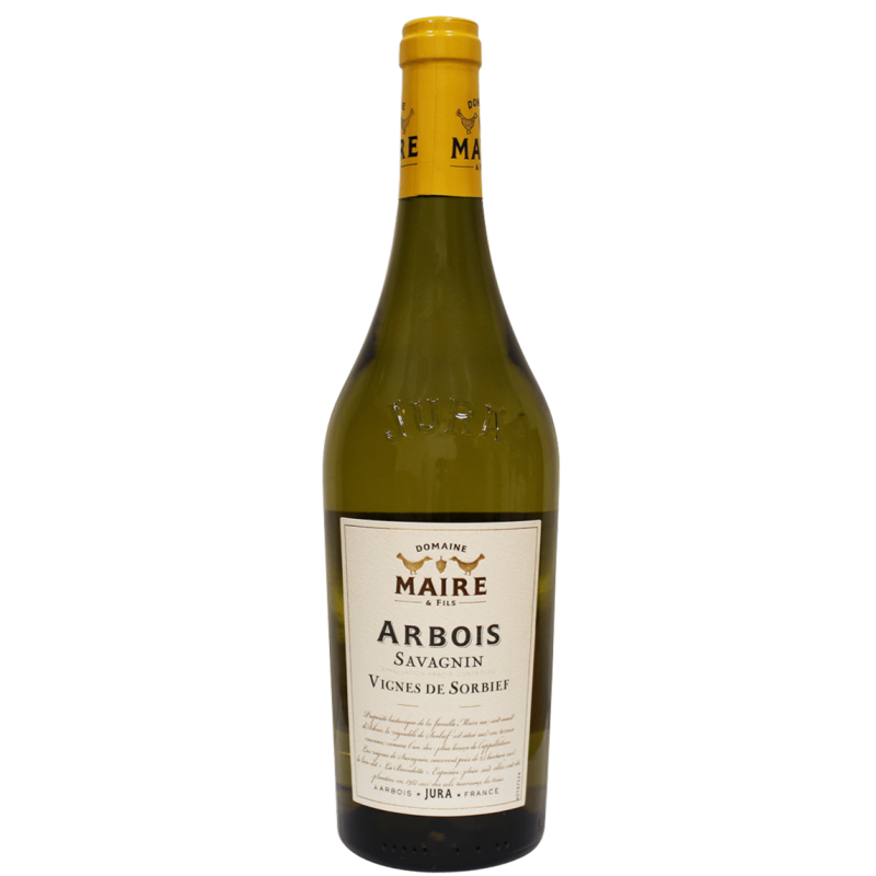Photographie d'une bouteille de vin blanc arbois savagnin domaine maire aoc blanc 2023 75 cl