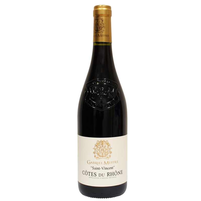 Photographie d'une bouteille de vin rouge cotes du rhone gabriel meffre aoc rouge 2023 75 cl