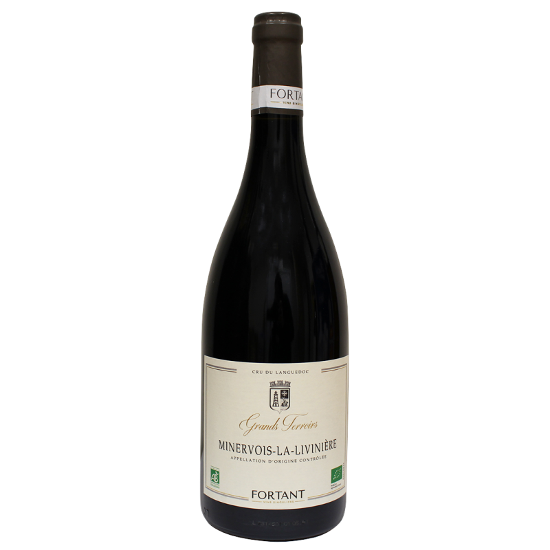 Photographie d'une bouteille de vin rouge Minervois La Livinère Fortant Bio AOC 75 cl