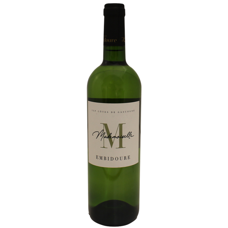 Photographie d'une bouteille de vin blanc domaine d'embidoure mademoiselle igp blanc 2024 75 cl
