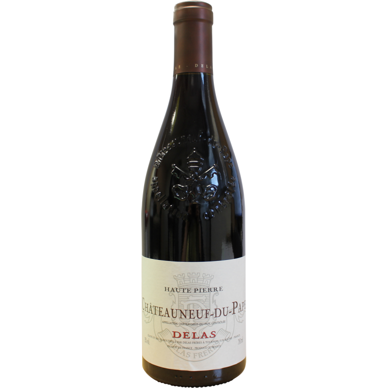 Photographie d'une bouteille de vin rouge chateauneuf du pape haute pierre delas aoc rouge 2022 75 cl