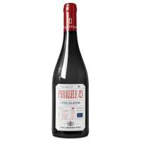 Photographie d'une bouteille de vin rouge cotes du rhone parallele 45 bio