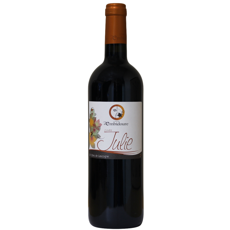 Photographie d'une bouteille de vin rouge domaine d'embidoure cuvee julie igp rouge 2023 75 cl