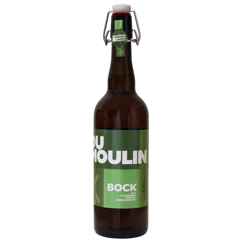 Photographie d'une bouteille de bière Bock du Moulin 75cl