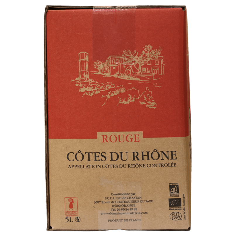 Photographie d'une bouteille de vin rouge CÔTES DU RHÔNE AOC ROUGE SAINT SIFFREIN